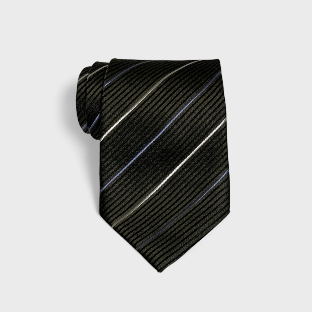 Vintage 90’s Oscar De La Renta Silk Striped Tie in Khaki Green
